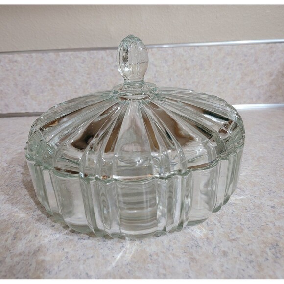 Anchor Hocking Clear Old Cafe Glass Candy Dish Spiderweb Bottom with Lid - Picture 3 of 6